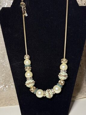 Chunky Gold-Tone Pearl and Crystal Bead Statement Necklace